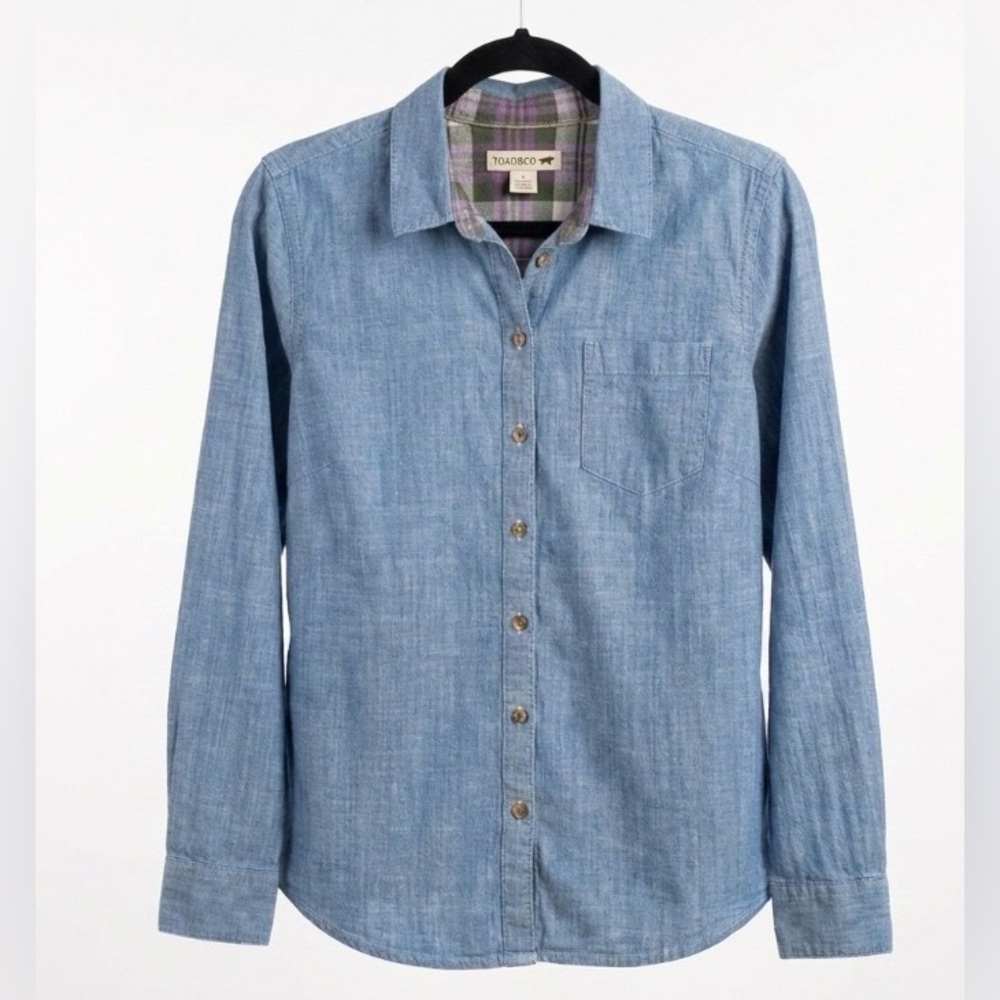 Toad&Co Light Blue Button-Down Shirt with Plaid Trim